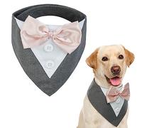 Kuoser Dog Tuxedo, Formal Wedding Bandana Collar with Bow Tie, Birthday Costume, Adjustable Party Attire for Small Medium Large Pets, Grey