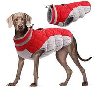Kuoser Dog Winter Coat Waterproof Cold Weather Warm Jacket for Small Medium Large Dogs Cozy Fleece Lined Puppy Winter Vest with Fur Collar Reflective Zip Up Pet Apparel Outdoor Clothes, Red