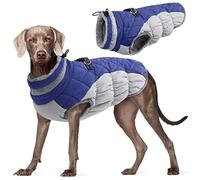 Kuoser Dog Winter Coat Waterproof Cold Weather Warm Jacket for Small Medium Large Dogs Cozy Fleece Lined Puppy Winter Vest with Fur Collar Reflective Zip Up Pet Apparel Outdoor Clothes, Blue