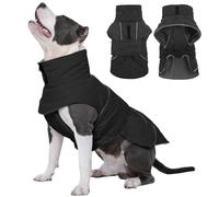 Kuoser Large Dog Coat, Waterproof Warm Dogs Winter Jacket with Harness Hole, Soft Fleece Pet Coat for Outdoor Walks, Easy On Dog Clothes, Dark Gray L