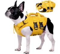 Kuoser M Dog Life Jackets for Small Medium Large Dogs, Adjustable High Visibility Jacket with Rescue Handle, Ripstop Flotation Vest Pet Lifesaver Puppy Swimsuits Swimming Pool, Yellow