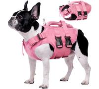 Kuoser M Dog Life Jackets for Small Medium Large Dogs, Adjustable High Visibility Jacket with Rescue Handle, Ripstop Flotation Vest Pet Lifesaver Puppy Swimsuits Swimming Pool, Pink