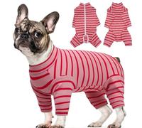 Kuoser Pink Striped Dog Onesie, Female Dog Surgery Recovery Suit, Small & Medium Dogs, Cotton Blend, Size S