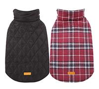 Kuoser Warm Reversible Dog Coat - Waterproof Winter Jacket, British Style Plaid Cold Weather Clothes, Cozy Snow Vest for Small Medium Large Dogs, Red 2XL