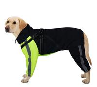Kuoser Waterproof Dog Raincoat with Legs, Lightweight Dog Rain Jacket with Harness, Reflective Adjustable Waterproof Suit for Large Dogs Black