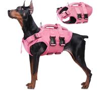 Kuoser XL Dog Life Jackets for Small Medium Large Dogs, Adjustable High Visibility Jacket with Rescue Handle, Ripstop Flotation Vest Pet Lifesaver Puppy Swimsuits Swimming Pool, Pink