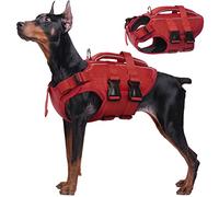 Kuoser XL Dog Life Jackets for Small Medium Large Dogs, Adjustable High Visibility Jacket with Rescue Handle, Ripstop Flotation Vest Pet Lifesaver Puppy Swimsuits Swimming Pool Red