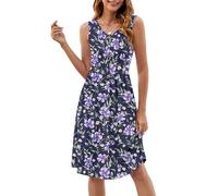 KUOTAI Women Summer Dresses Casual Sleeveless V-Neck Midi Dress Flowy A-Line Button Down Loose Swing Sundress, Blue Purple Flor, L