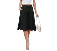 KUOTAI Women's Flowy Skirt Midi Length High Waist A-Line Skirts with Pockets Flared Below The Knee Skirts, Black, XL