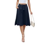 KUOTAI Women's Flowy Skirt Midi Length High Waist A-Line Skirts with Pockets Flared Below The Knee Skirts, Navy Blue, XXL