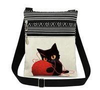 KUOTNGE Small Cross Body Bag for Women, Cat Print Phone Bag with 3 Zips | Polyester crossbody bag with adjustable strap and three zip compartments for phone, cards and everyday essentials