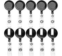 kuou 10 Pack Retractable Badge Holder, Keyring Lanyard Badge Reels Holder Set Extendable Belt Clips Heavy Duty Badge Tether Retractable Keychain for Lanyard Key Ring Id Card Holder(Black)