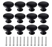 kuou 12 Pcs 30mm Black Matted Round Cabinet Knobs, Kitchen Cupboard Handles, Vintage Style, 12 Screws Included