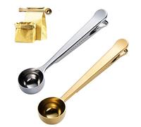Kuou 2-in-1 Stainless Steel Coffee Scoop & Sealer - 2 Pack with Bag Clip for Ground Coffee, Milk Powder (Silver & Gold)