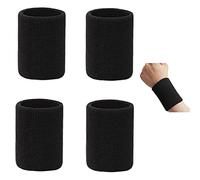 kuou 2 Pairs/4 Pack Black Wrist Sweatband, Athletic Cotton Sweat Bands Wristband Tennis Band For Sports Running Gym