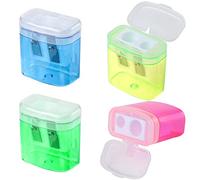 kuou 4 Pcs Pencil Sharpeners , Manual Pencil Sharpener with Cover Dual Hole Pencil Sharpener Manual for Kids Students School Home Office Supply, Multicolor