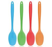 kuou 4 Pieces Silicone Spoons, 11inch Long Handle Mixing Spoons Heat Resistant Baking Serving Spoon Silicone Cooking Tools One Piece Design Silicone Spatula for Kitchen Cooking Stirring