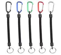 kuou 5PCS Stretchy Spiral Keyring with Color Carabiner, Spiral Retractable Coil Key Chain Theftproof Anti-Lost Stretch Cord Safety Key Ring with Metal for Keys, Wallet, Cellphone