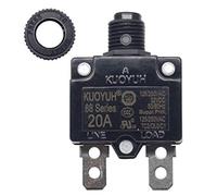 KUOYUH USA 20 Amp 88 Series Quick Connect Terminals Push-to-Reset Thermal Circuit Breaker with Transparent Waterproof Button Dust Cover (1 Pack)