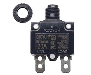 KUOYUH USA 20 Amp 88 Series Quick Connect Terminals Push-to-Reset Thermal Circuit Breaker with Transparent Waterproof Button Dust Cover (1 Pack)