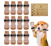 KUPAO Dog Socks 12 Pack to Prevent Licking Paws, Anti Slip Dog Booties and Paw Protectors for Hardwood Floors Hot Pavement, Suitable for Small Medium Large Senior Dogs - Size Extra Large,Brown