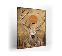 Kuphsod Cabin Elk Wall Art Decor Rustic Reindeer Woodland Moose Paintings Canvas Decor Hunting Theme Wildlife Picture Framed Modern Artwork For Home Log Cabin Mountain Lodge Hanging 12x16 Inch