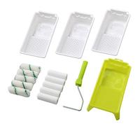 KUPOO Paint Roller Tray Set, 4-Inch Foam Roller Cover Refills with Frame, High-Density Foam Small Roller Naps, 15Pcs Including Tray, Liners, Plastic