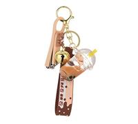 KUPOOL Acrylic Into Oil Floating Pearl Milk Tea Bear Keychain - Cartoon Creative with Lid Milk Tea Cup - Cute Floating Bear Key Ring - Couple Keychain - Suitable for Keys to Prevent Loss
