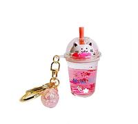 KUPOOL Cute Cat Milk Tea Keychain Simulation Bubble Milk Tea Key Chain Kawaii Transparent Liquid Keyring Car Key/Bag/Key Pendants Accessories DIY Jewelry Craft, Multicolor