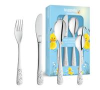 Kuppels Children's Cutlery from 4 Years Duck 4 Pieces Embossed Rustproof Stainless Steel Cutlery Children for Small Children's Hands, Knife, Fork, Spoon and Teaspoon with Duck Motifs