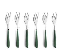 Kuppels Prisma Cake Fork Cutlery Set Made of 18/0 Stainless Steel, 6 Pieces, for 6 People, High-Quality Plastic Handle Bowls in Fir Green, Rustproof and Dishwasher Safe