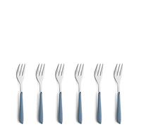 Kuppels Prisma Cake Fork Cutlery Set Made of 18/0 Stainless Steel, 6 Pieces, for 6 People, High-Quality Plastic Handle Bowls in Denim Blue, Rustproof and Dishwasher Safe