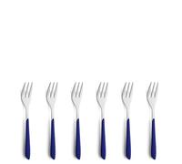 Kuppels Prisma Cake Fork Cutlery Set Made of 18/0 Stainless Steel, 6 Pieces, for 6 People, High-Quality Plastic Handle Bowls in Indigo Blue, Rustproof and Dishwasher Safe
