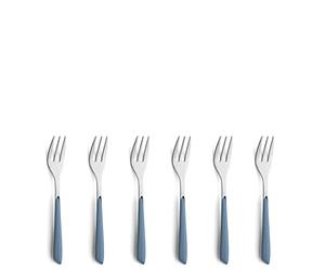 Kuppels Prisma Cake Fork Cutlery Set Made of 18/0 Stainless Steel, 6 Pieces, for 6 People, High-Quality Plastic Handle Bowls in Denim Blue, Rustproof and Dishwasher Safe