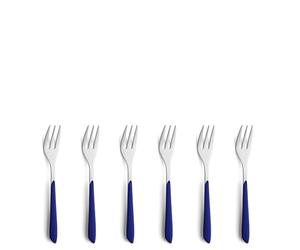 Kuppels Prisma Cake Fork Cutlery Set Made of 18/0 Stainless Steel, 6 Pieces, for 6 People, High-Quality Plastic Handle Bowls in Indigo Blue, Rustproof and Dishwasher Safe
