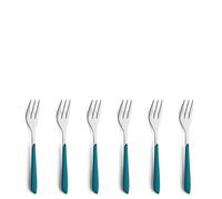 Kuppels Prisma Cake Fork Cutlery Set Made of 18/0 Stainless Steel, 6 Pieces, for 6 People, Plastic Handle Bowls in Petrol, Rustproof and Dishwasher Safe