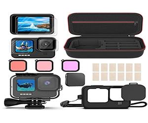 Kuptone Accessories Set for GoPro Hero 9, Shockproof Small Bag + Waterproof Housing Case + Tempered Glass Screen Protector + Silicone Cover Bundle for GoPro Hero 9 Black