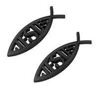 KUQUTIDY 2PCS Jesus Fish Car Stickers Decals, 3D Aluminum Christian Fish Symbol Stickers Emblem for Cars, Waterproof Religious Faith Badge Decals for Vehicle Exterior Decoration (Black)