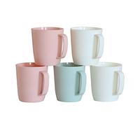 Kurala Coffee Mugs Set of 5, 10 Ounce Unbreakable Plastic Cups With Handle, 3 Basic Colors, Dishwasher Safe