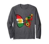 Kurdish Flag Pride Kurdistan Roots Butterfly Women Girls Long Sleeve T-Shirt