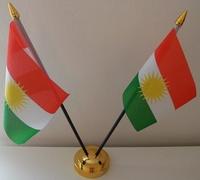 Kurdistan Kurds 2 Flag Desktop Table Display With Gold Base