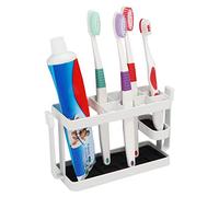 Kurelle No Drilling No Screws Toothbrush Holder - 10 Slot Self Adhesive Wall Mount Metallic Bathroom Toothbrush Organiser Size (9.3x5.7cm) - Toothbrush & Toothpaste Storage for Children and Adult