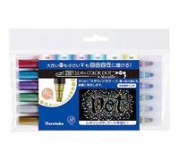 Kuretake CLEAN COLOR DOT Metallic Dual tip markers 6 Colors set, 0.5mm fine tip and a flexible dot tip, for Journals, Crafts, Illustration, Lettering, Planners, for Adult, Made in Japan