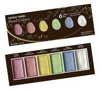 Kuretake Gansai Tambi PEARL COLORS, 6 colours set, Made in Japan | 6 lustrous pearlescent colors, Watercolor Paint Set, large pans, Professional Use, Artist Grade