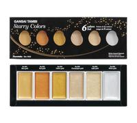 Kuretake Gansai Tambi STARRY COLORS, 6 colours set, Made in Japan | 6 pearlescent golden-sheen colors, Watercolor Paint Set, large pans, Professional Use, Artist Grade