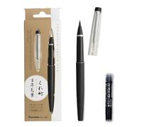 Kuretake MANNEN MOUHITSU Fude Brush Pen (No.13) Black body with Spare Cartridge, Black ink, Flexible Tip for kanji, lettering, calligraphy, Art Drawing, Made in japan