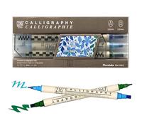 Kuretake ZIG CALIGRAPHY MARKER Pens 3 colours set (Blue Green), 2mm 5mm Dual tip, for Art, illustration, Journaling, Made in Japan