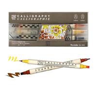 Kuretake ZIG CALIGRAPHY MARKER Pens 3 colours set (Orange Brown), 2mm 5mm Dual tip, for Art, illustration, Journaling, Made in Japan