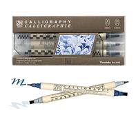 Kuretake ZIG CALIGRAPHY MARKER Pens 3 colours set (Platinum Blue), 2mm 5mm Dual tip, for Art, illustration, Journaling, Made in Japan