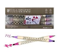 Kuretake ZIG CALIGRAPHY MARKER Pens 3 colours set (Violet Pink), 2mm 5mm Dual tip, for Art, illustration, Journaling, Made in Japan